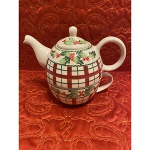 Ceramic Hand Painted Tea‎ for One 6.5" Cup, Pot W/lid. Winter Wonderland
